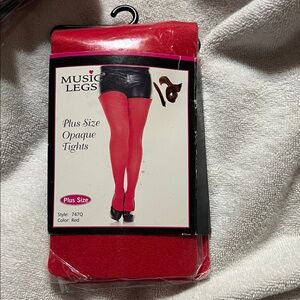 Music Legs Plus Size Opaque Tights - Red